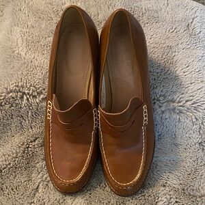 Sperry Brown Leather Loafers with White Stitching